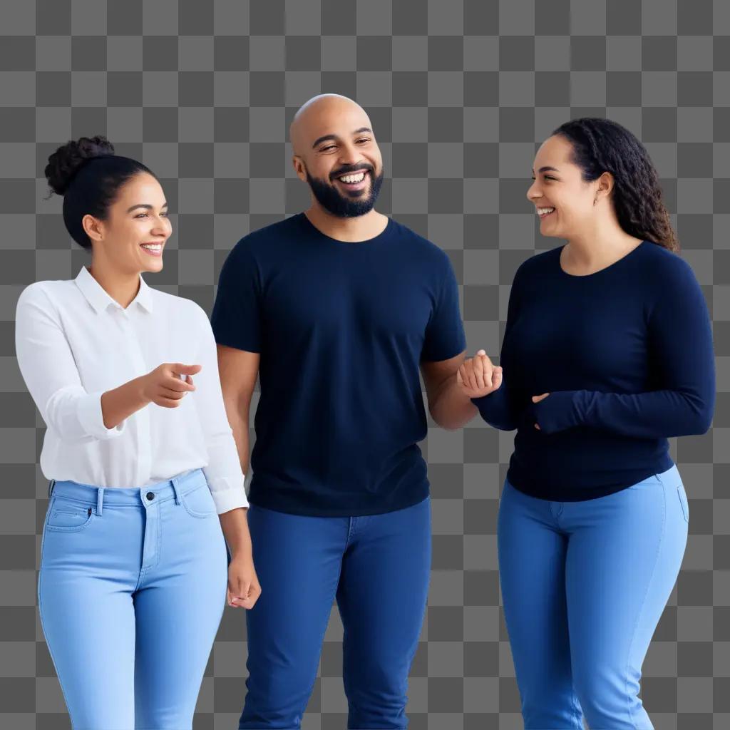 Three people in blue jeans smile while standing in the background of a free transparent image