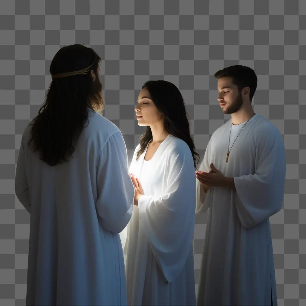 Three people praying in church