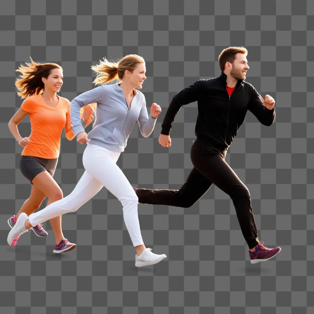 Three people running on a track