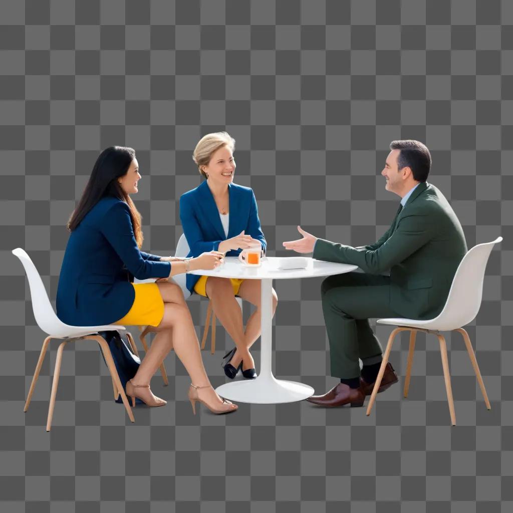 Three people sit at a table to discuss