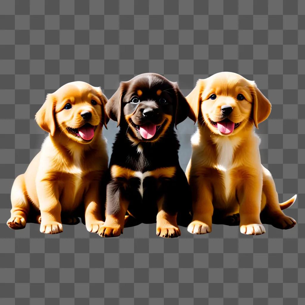 Three puppies sit and smile for the camera