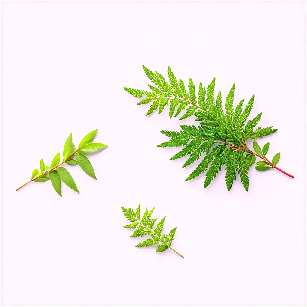 Three small leaves on a white background