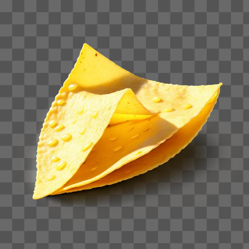 Three tortilla chips on a yellow background