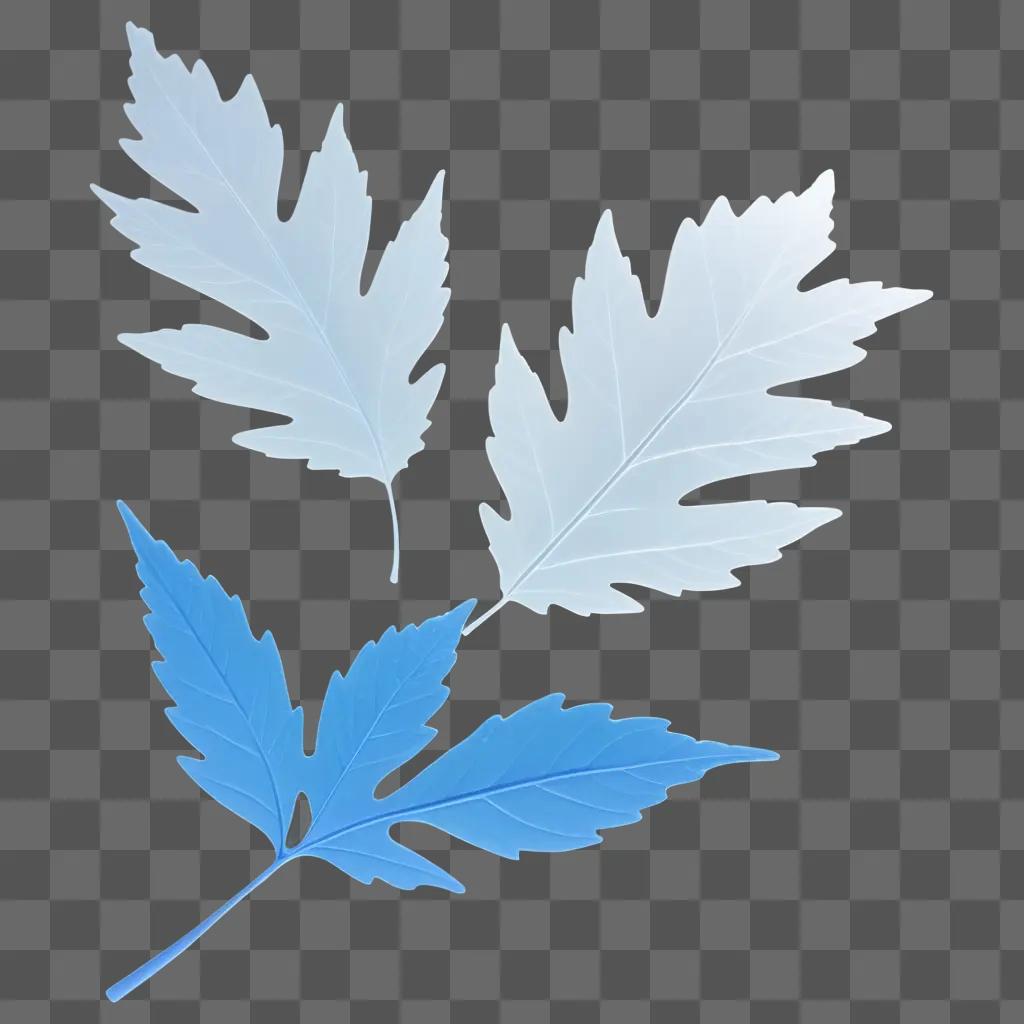 Three transparent leaves on a light blue background