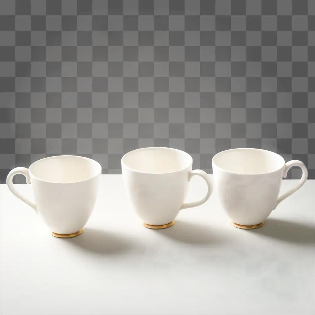 Three white cups on a white table