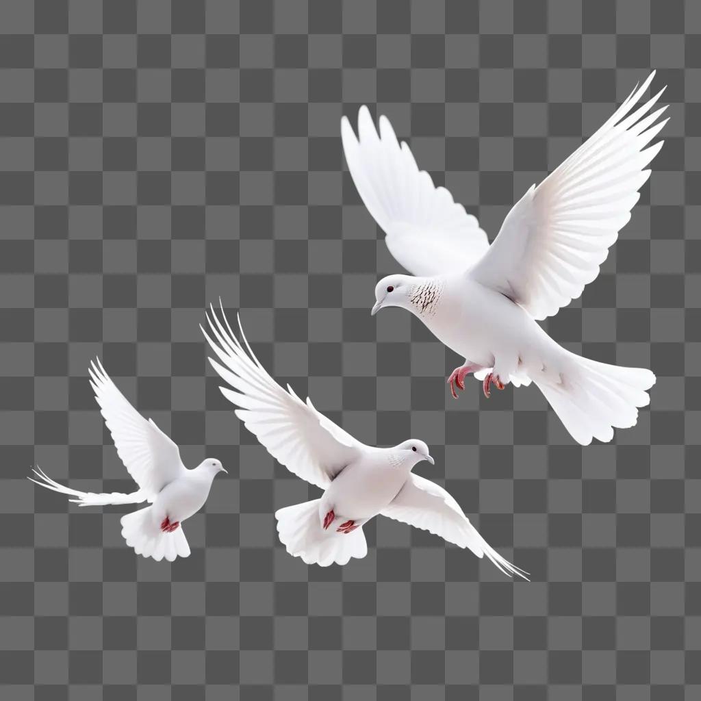 Three white doves flying together