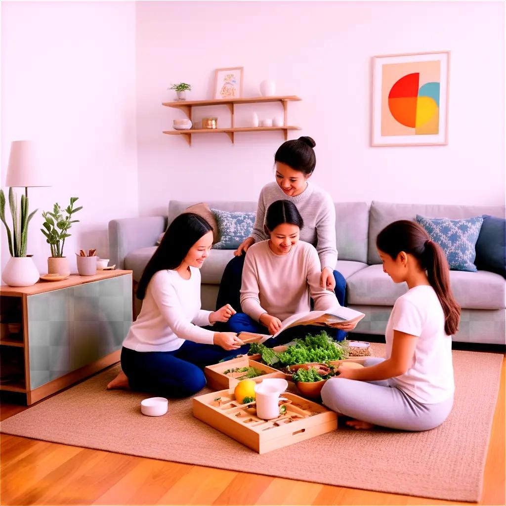 Three women in a living room