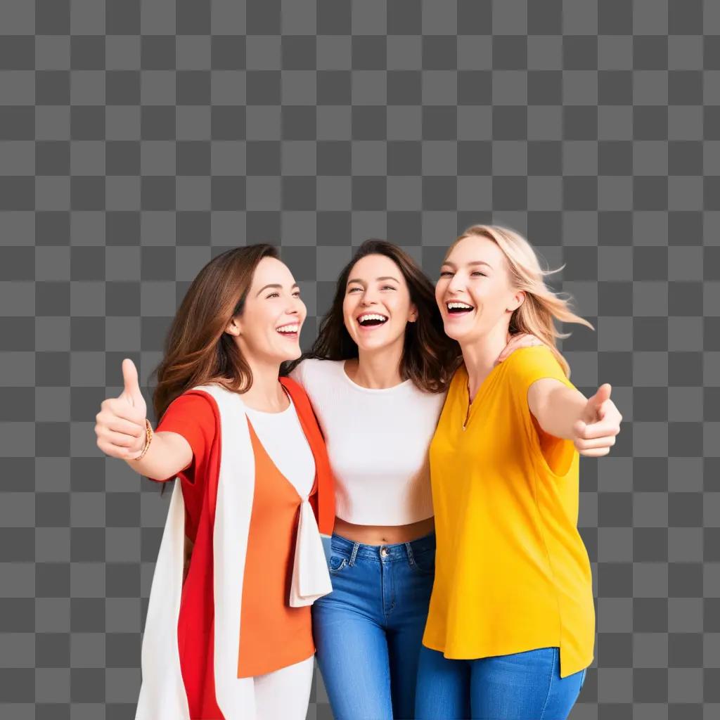 Three women pose for a picture while smiling and giving thumbs up