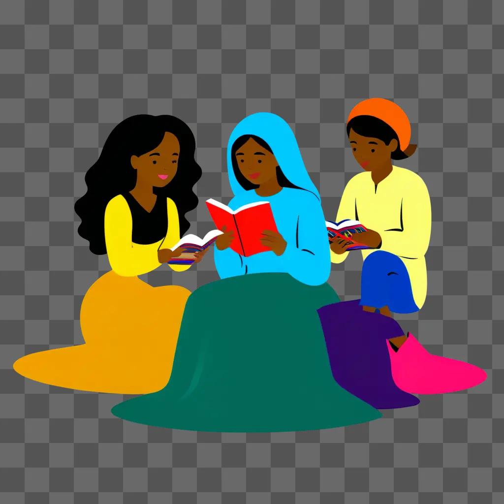 Three women reading books