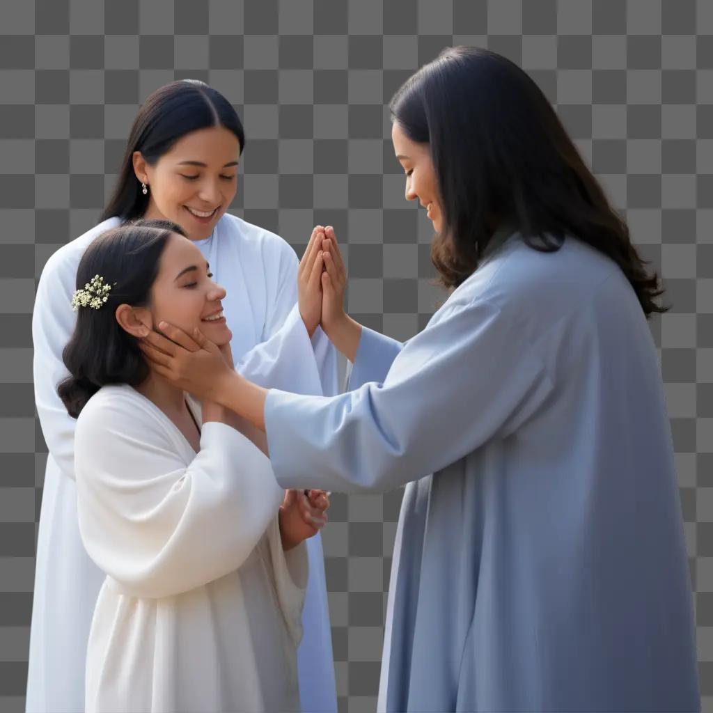 祝福を受ける3人の女性