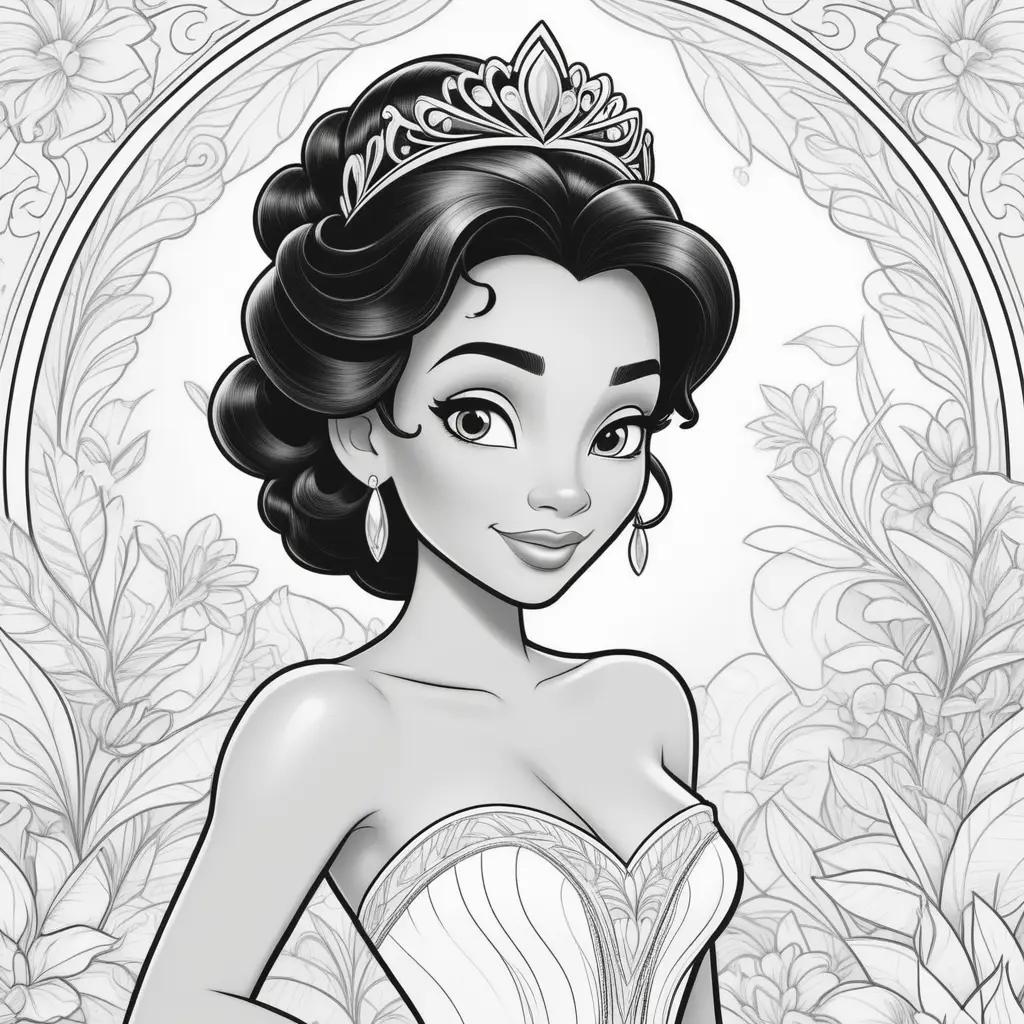 Tiana Coloring Pages with Black and White