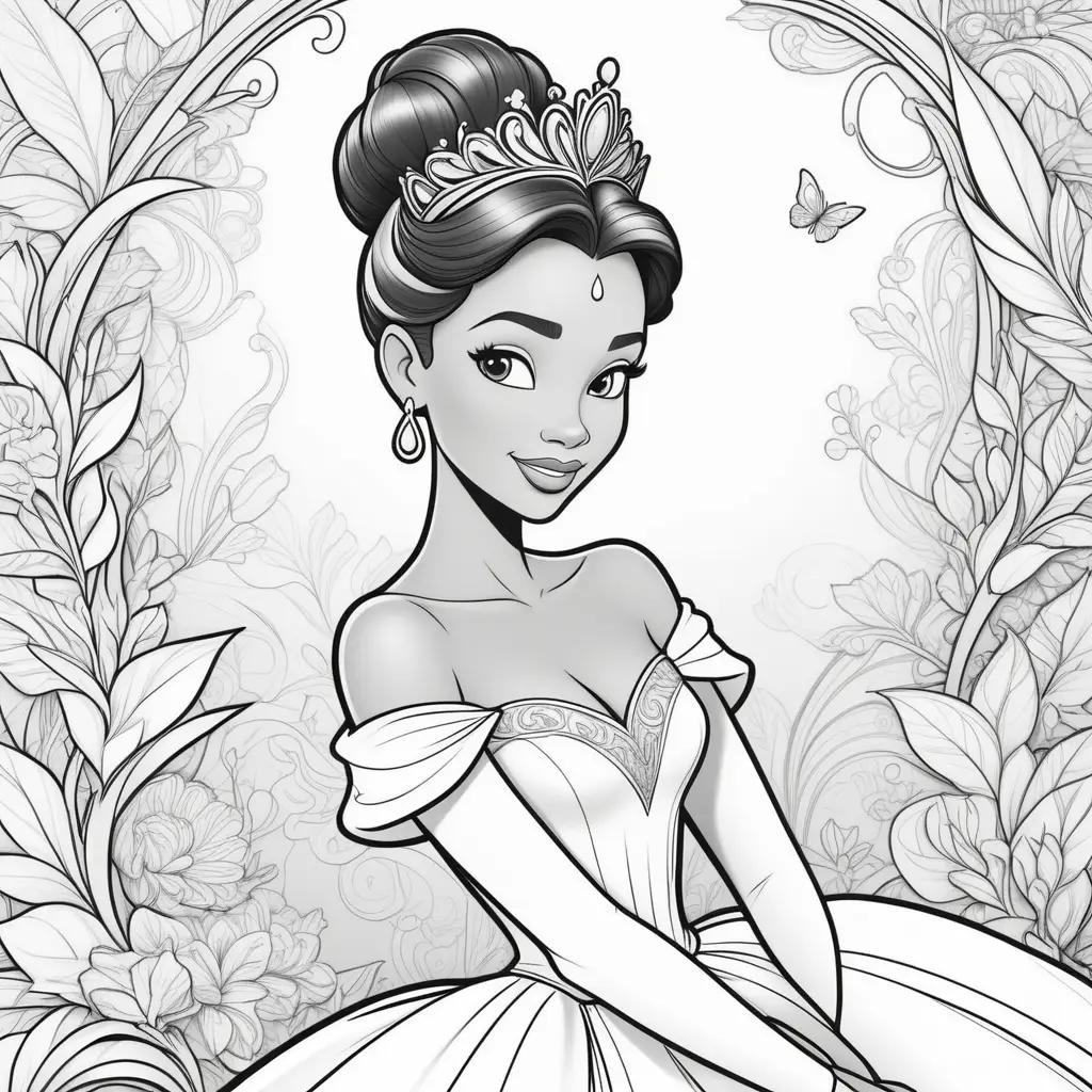 Tiana Coloring Pages with Black and White