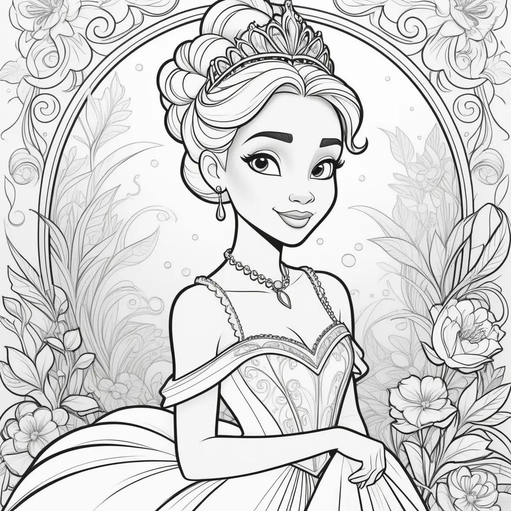 Tiana coloring pages for adults with a crown