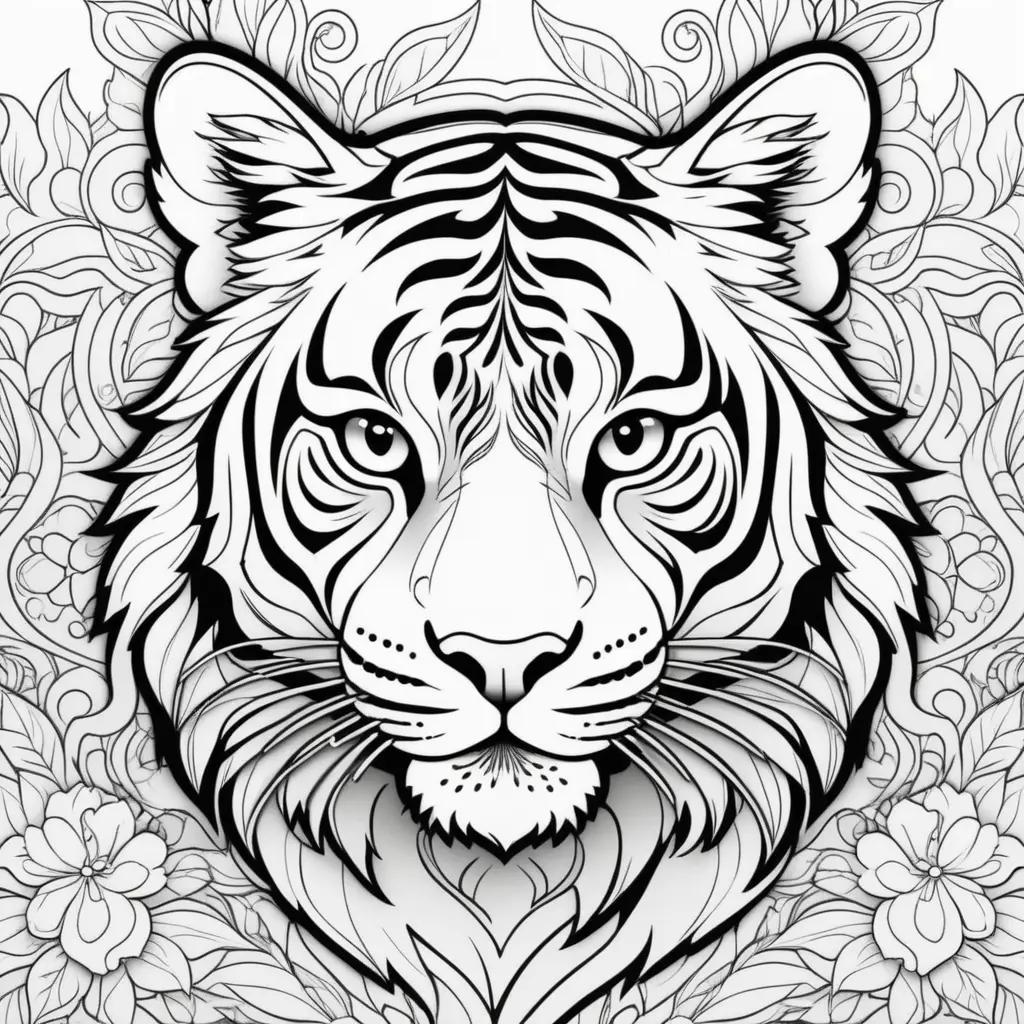 Tiger Coloring Pages with Black and White Design