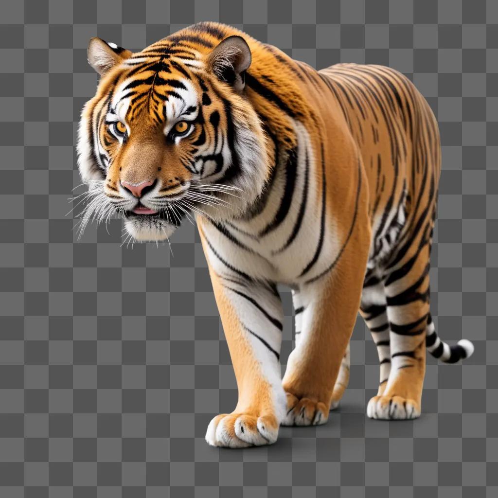 Tiger walking on a brown background