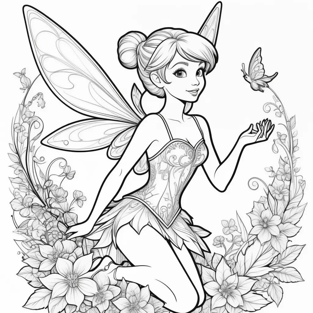 ティンカーベル ぬりえ: 蝶と花の妖精