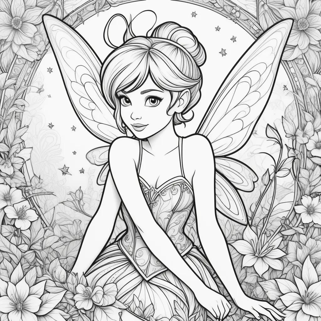 Tinkerbell coloring page in black and white