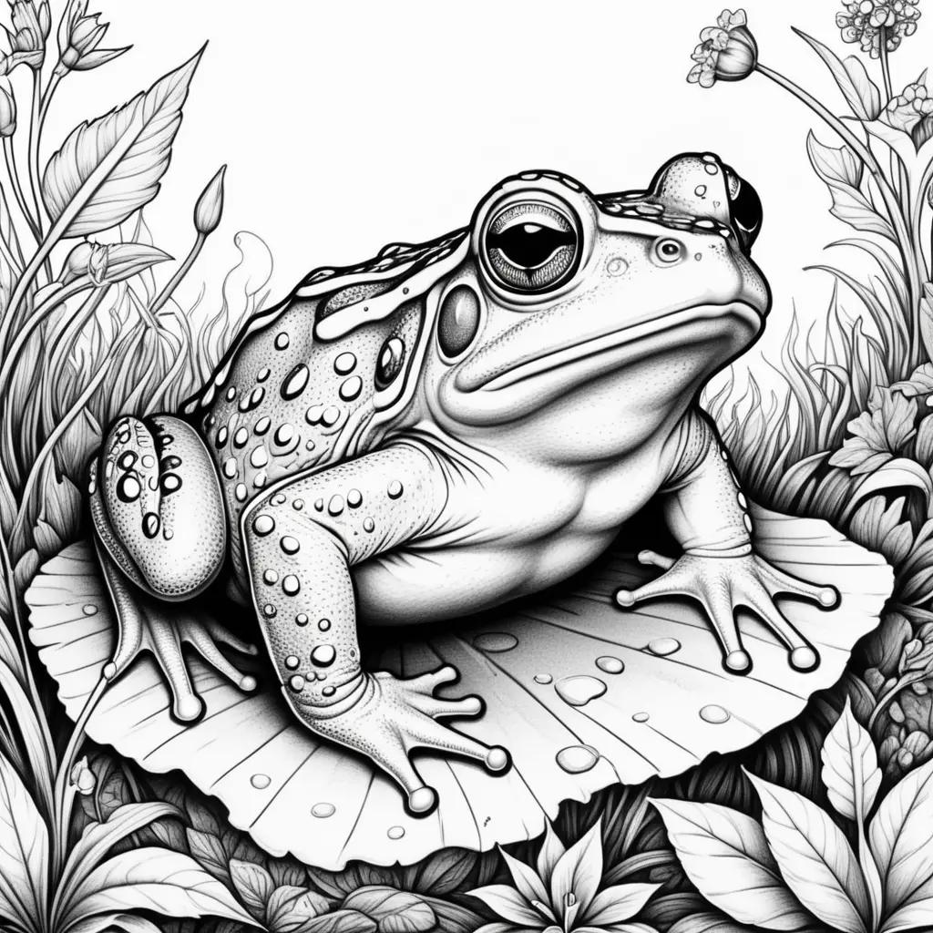 Toad coloring pages featuring a frog and flowers