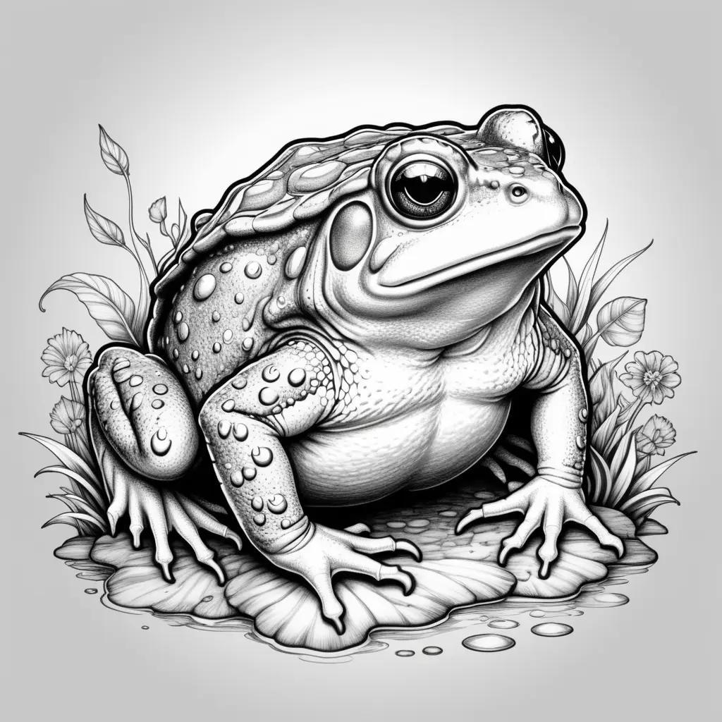 Toad coloring pages with flowers and leaves