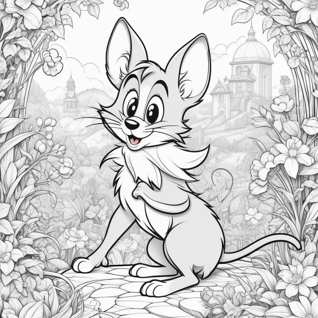 Tom and Jerry coloring pages with black and white illustrations of the characters