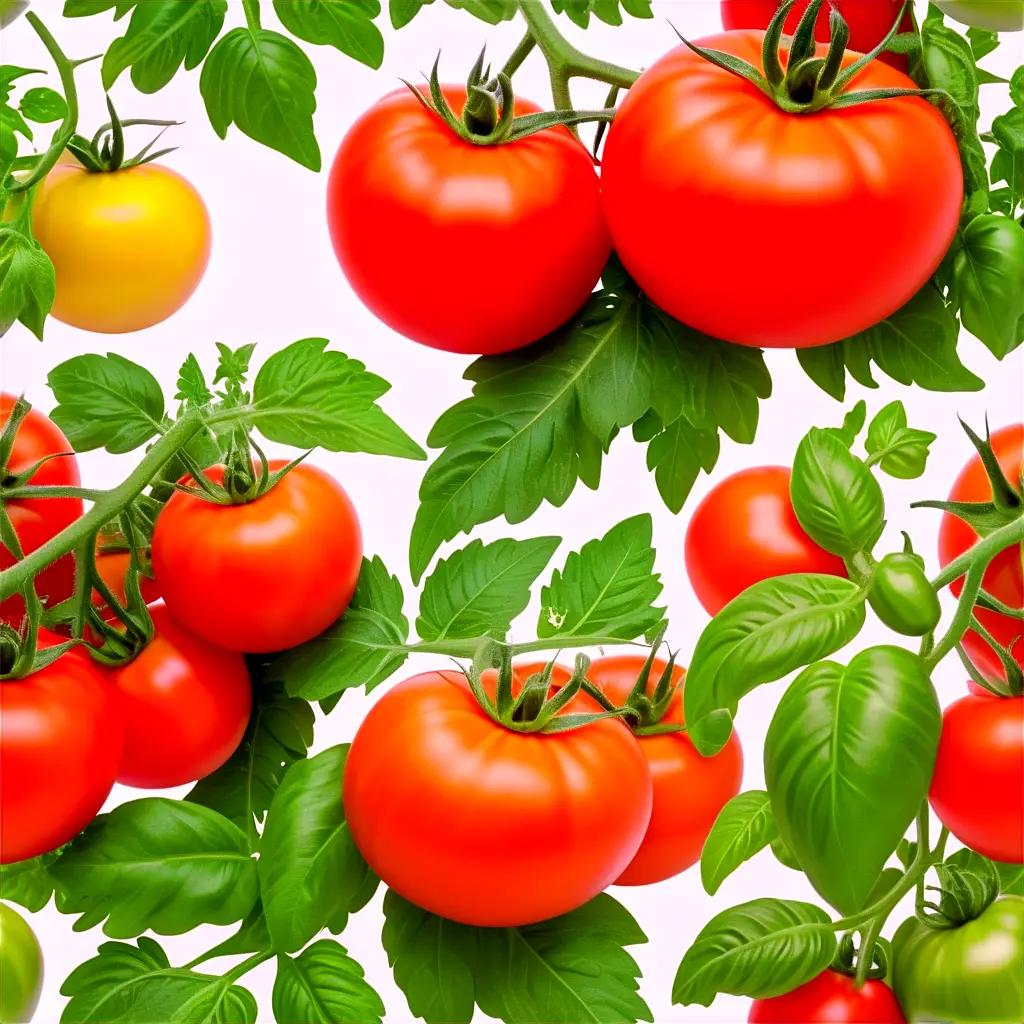 白い背景にさまざまな形のトマト