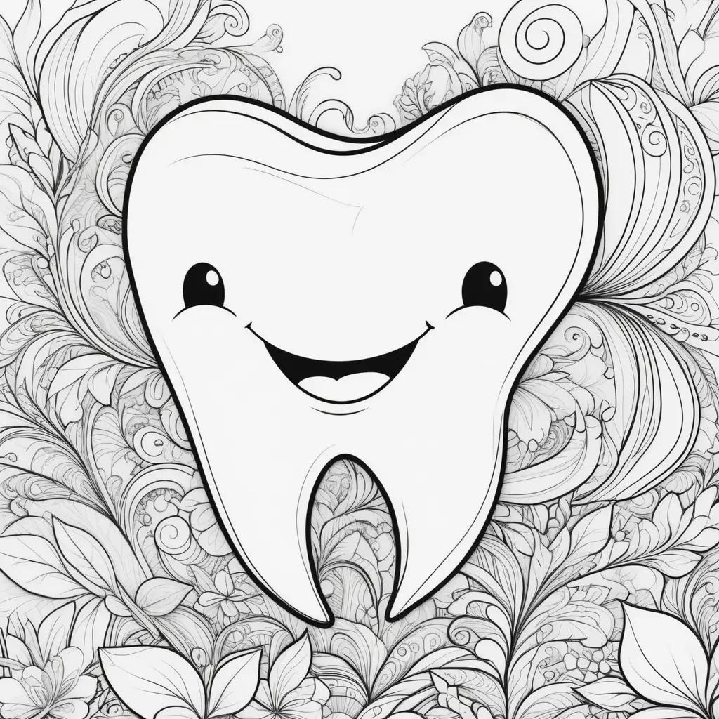 Tooth coloring page with black and white design