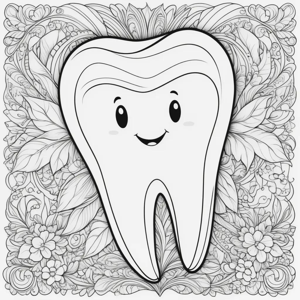 Tooth coloring page with cute cartoon tooth