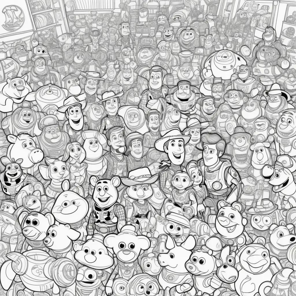 Toy Story Coloring Pages of a Happy Crowd