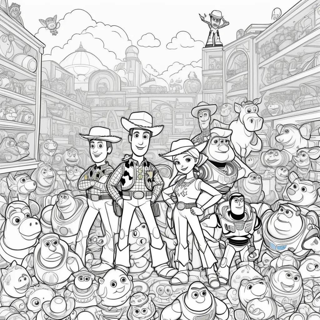 Toy Story coloring page with characters and toys