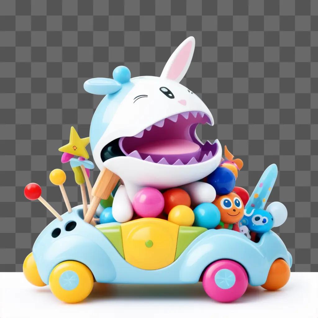 Toy car filled with colorful toys and candy