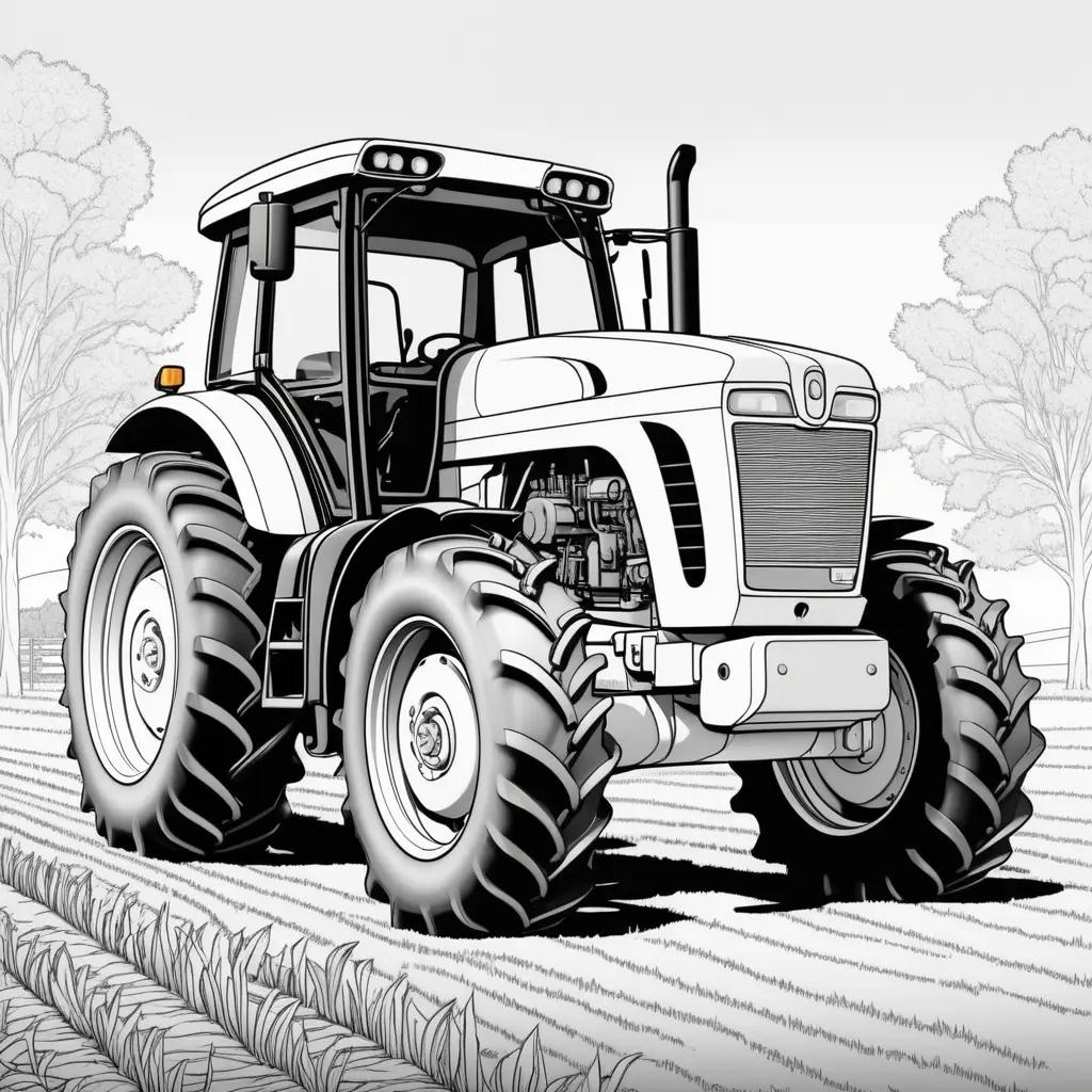 Tractor coloring page with black and white illustration