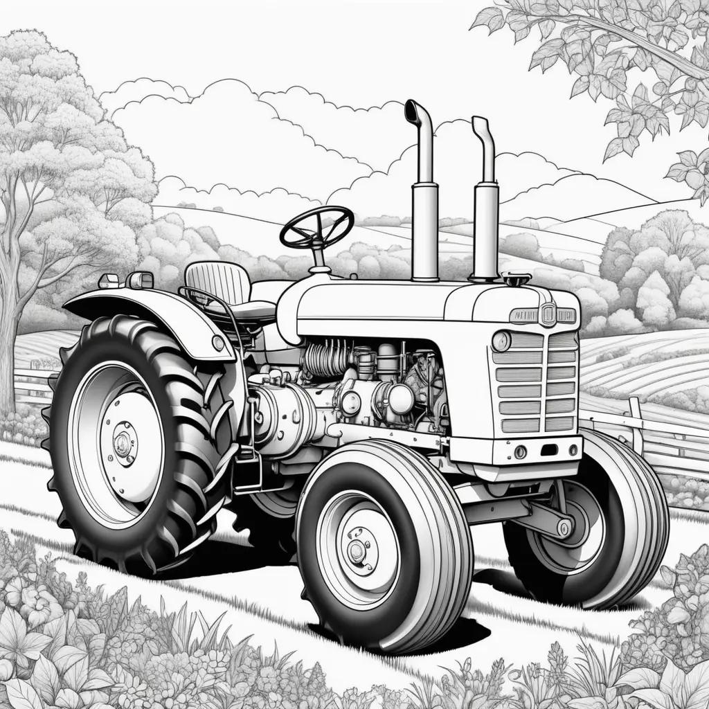 Tractor coloring pages with black and white drawing