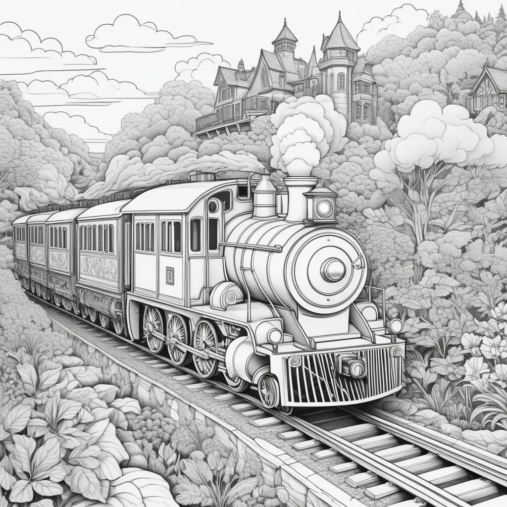 Train drawing with color on a black and white background