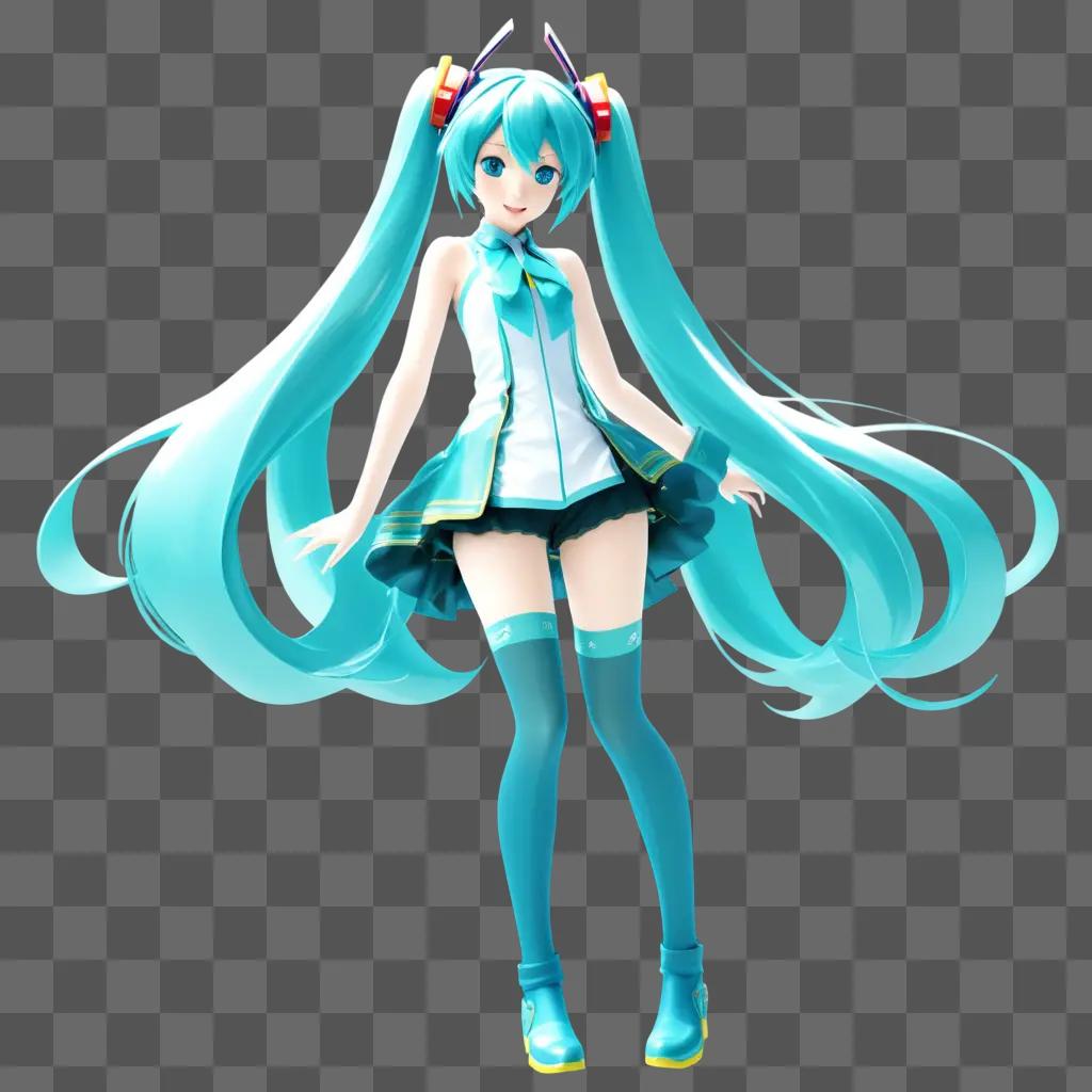 Transparent Hatsune Miku standing on blue background