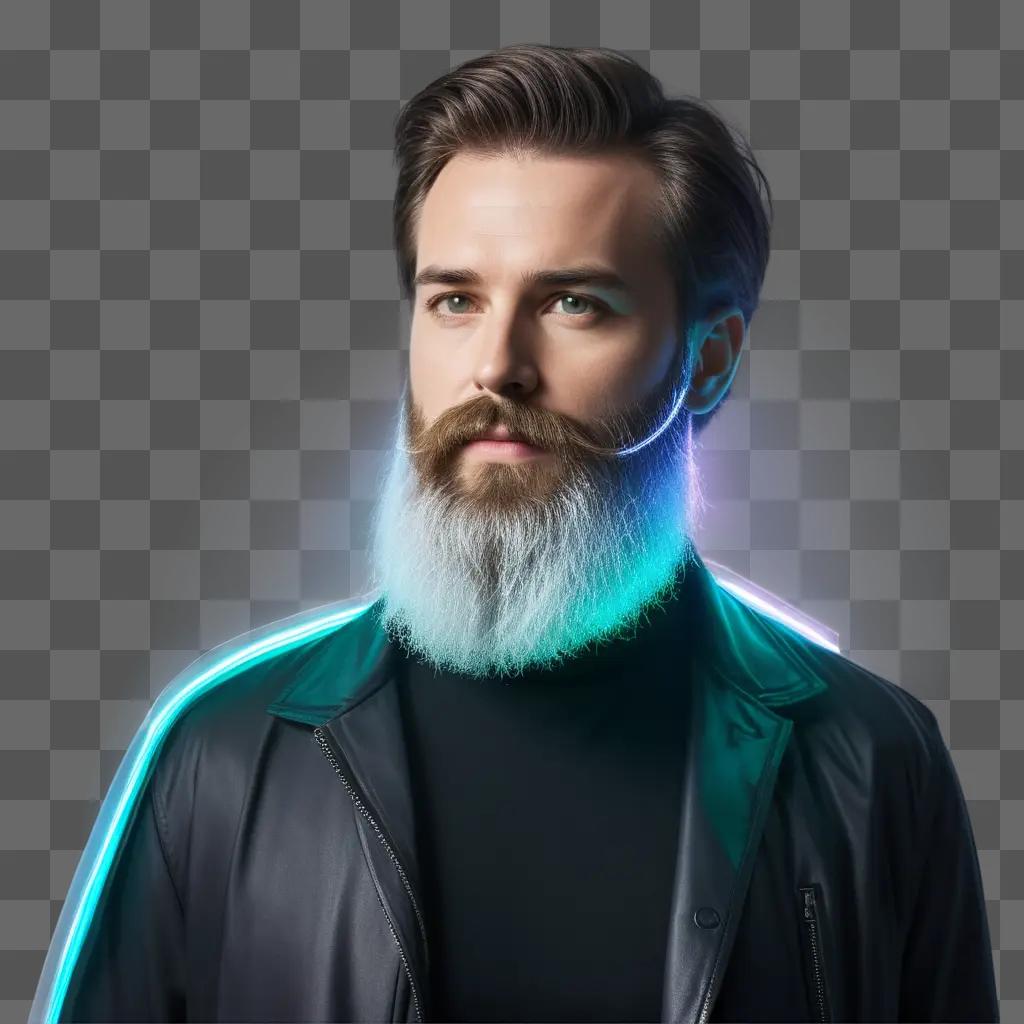 Transparent beard man in black leather jacket