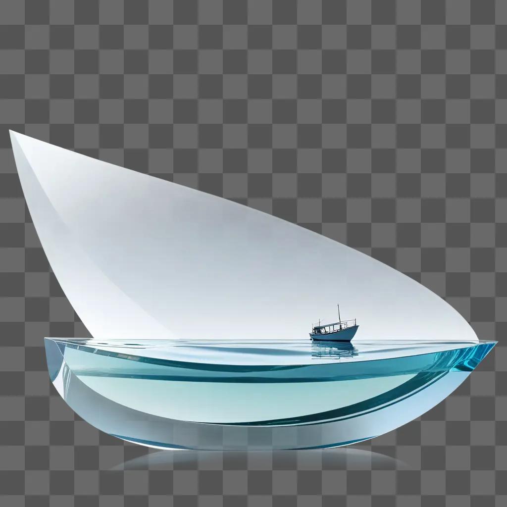 透明なボートが水面に浮かぶ青、白、グレーの画像