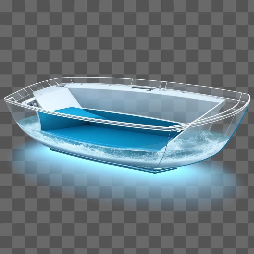 輝く光と青い背景に透明なボート