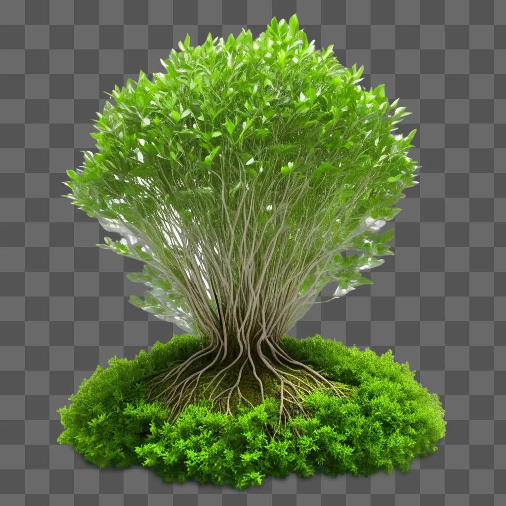 Transparent bush with green leaves in a green background