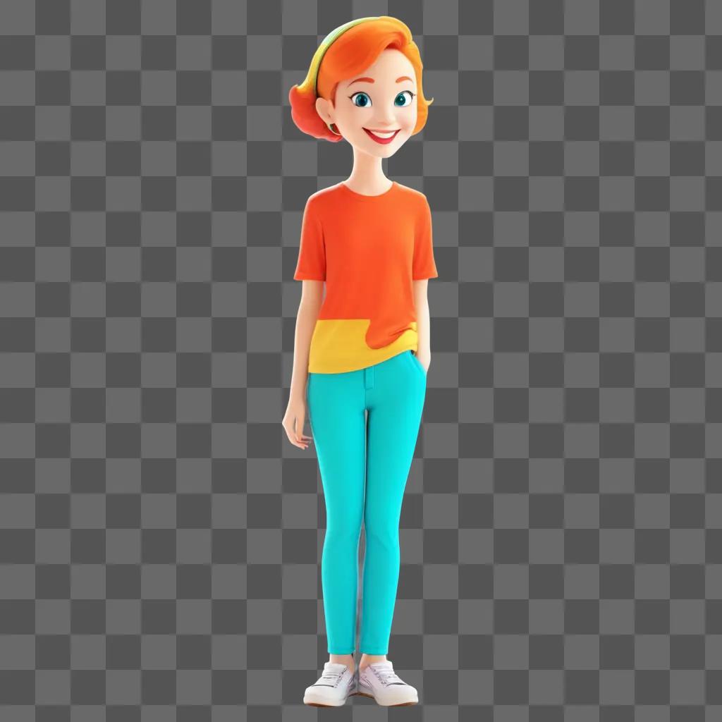 Transparent cartoon girl standing in front of a light