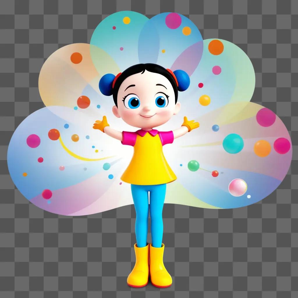 Transparent cartoon girl with big arms