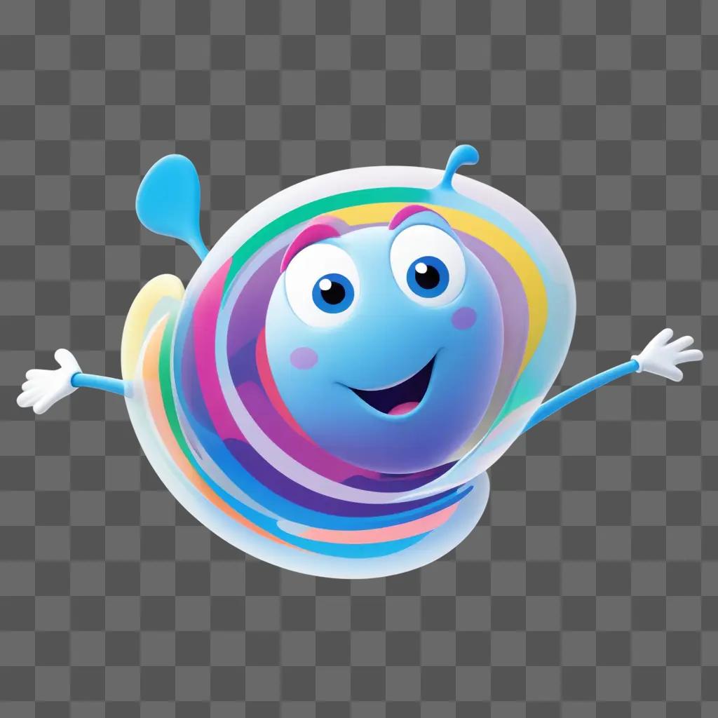 Transparent cartoon of a smiling, multicolored creature