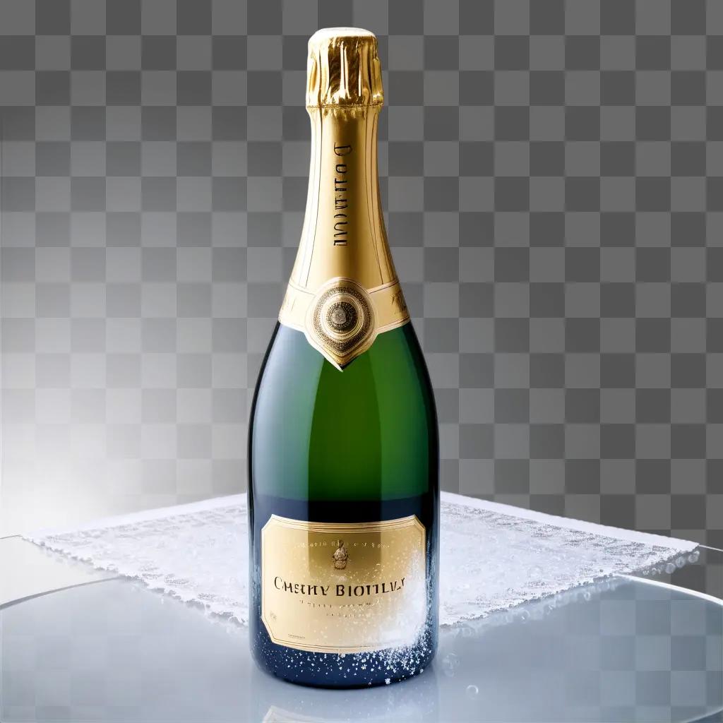 Transparent champagne bottle on table