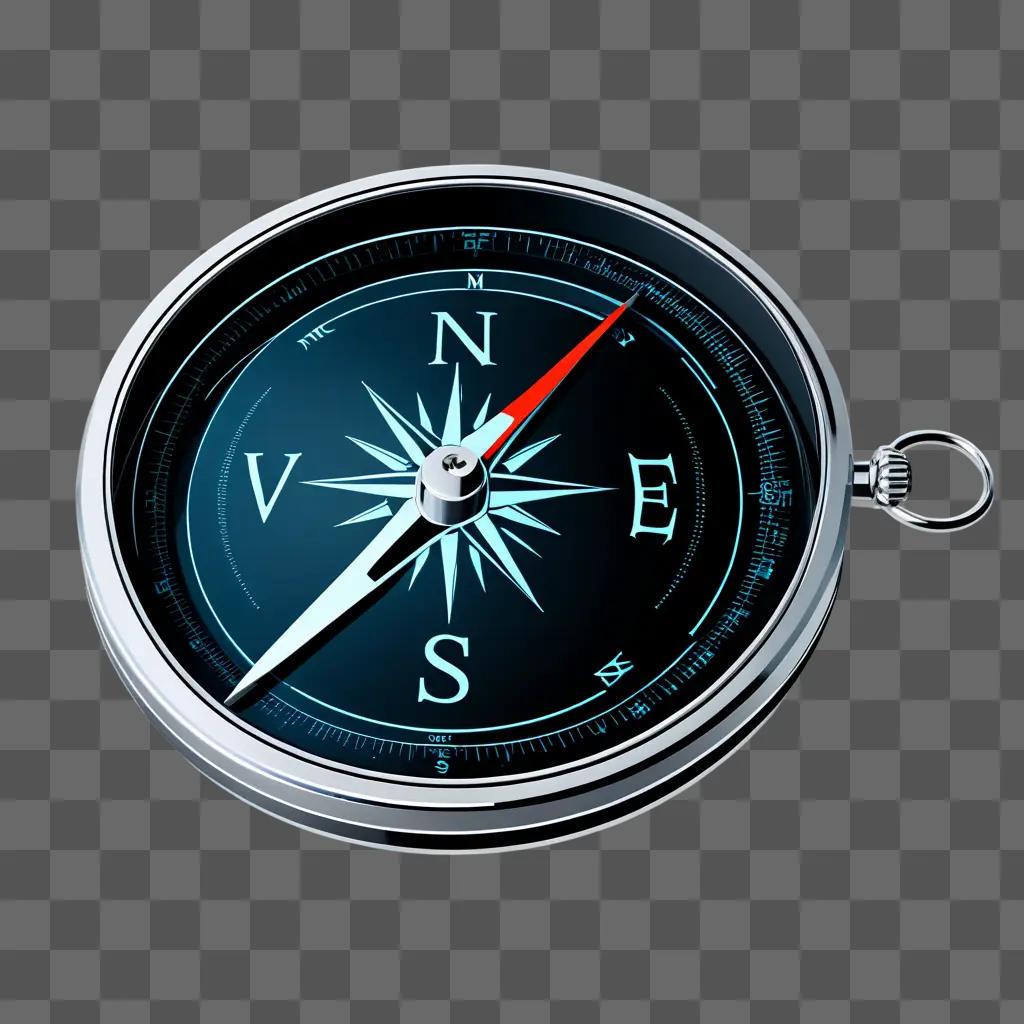 Transparent compass with compass rose pointing north