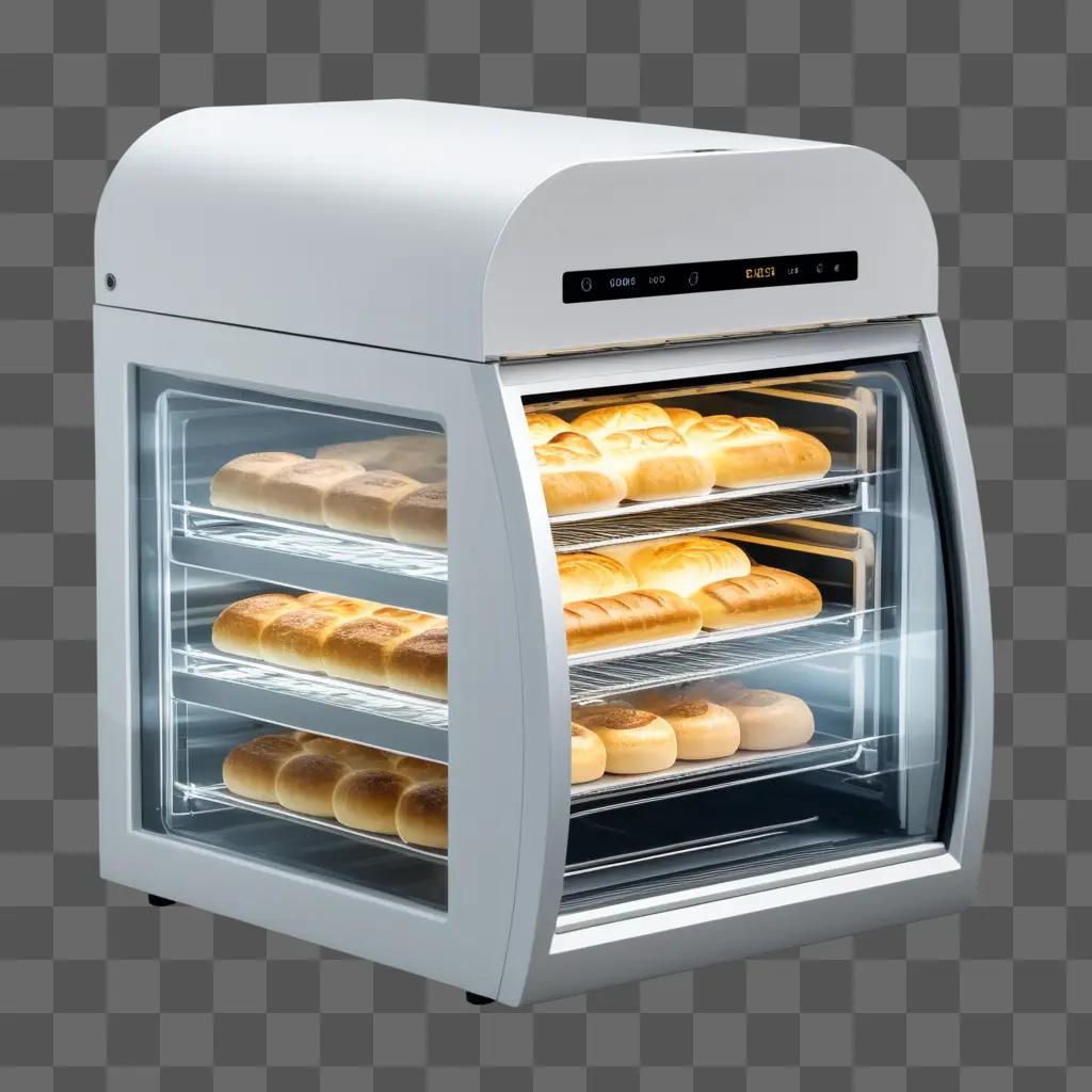 Transparent display case for baked goods with bread inside