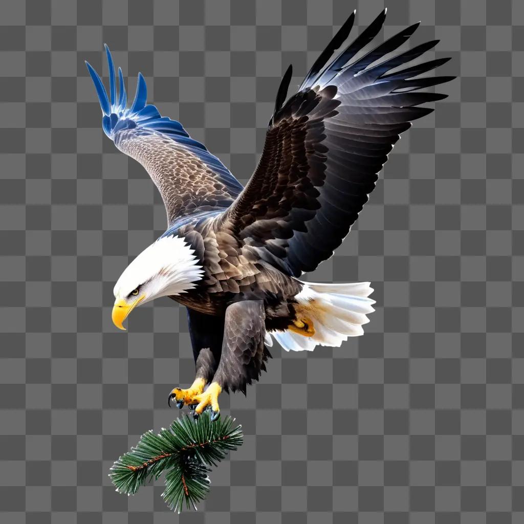Transparent eagle flies over pine tree