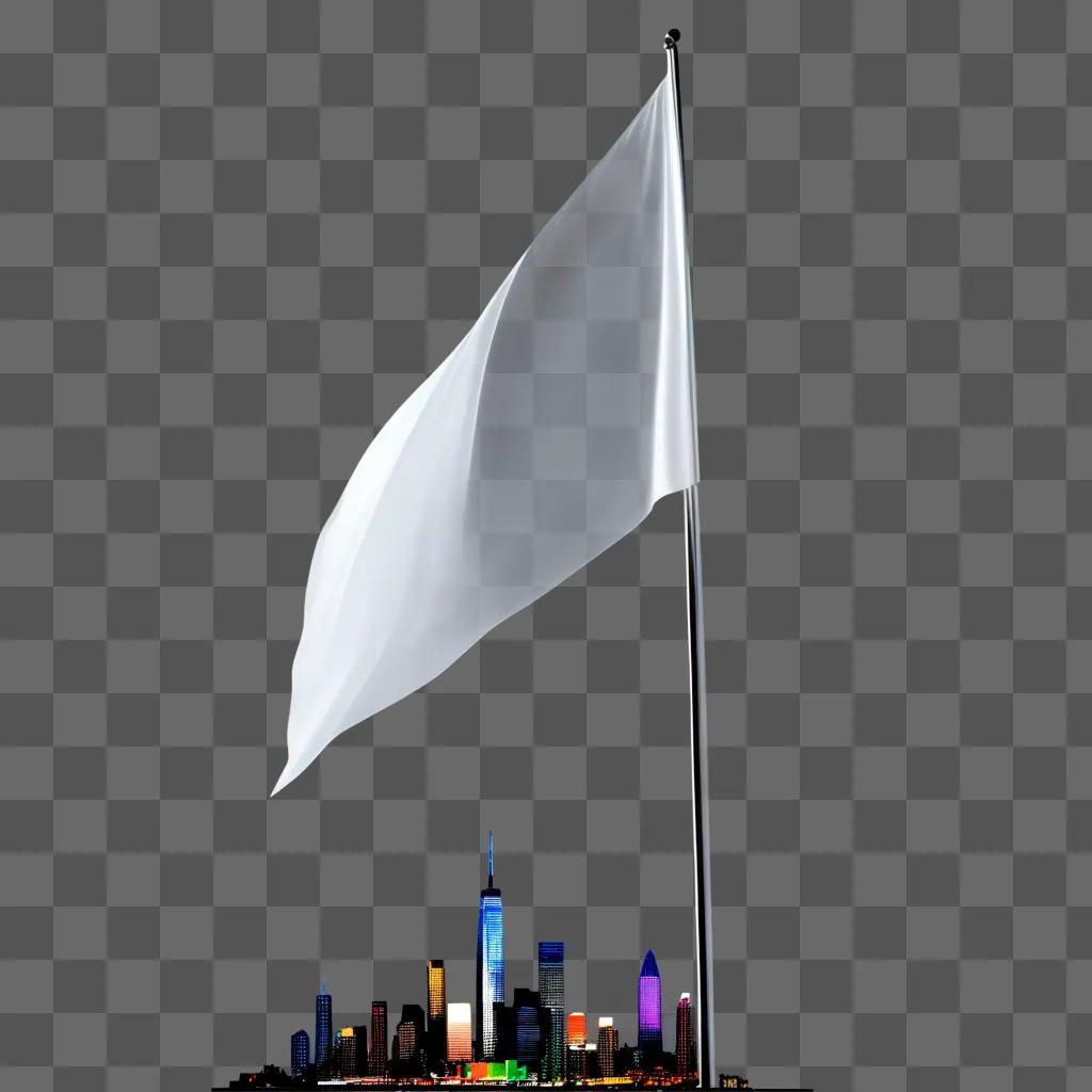 Transparent flag on pole in cityscape