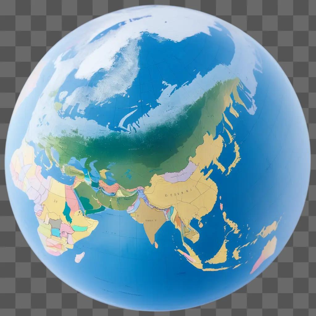 Transparent globe showing Asia, Europe and Africa