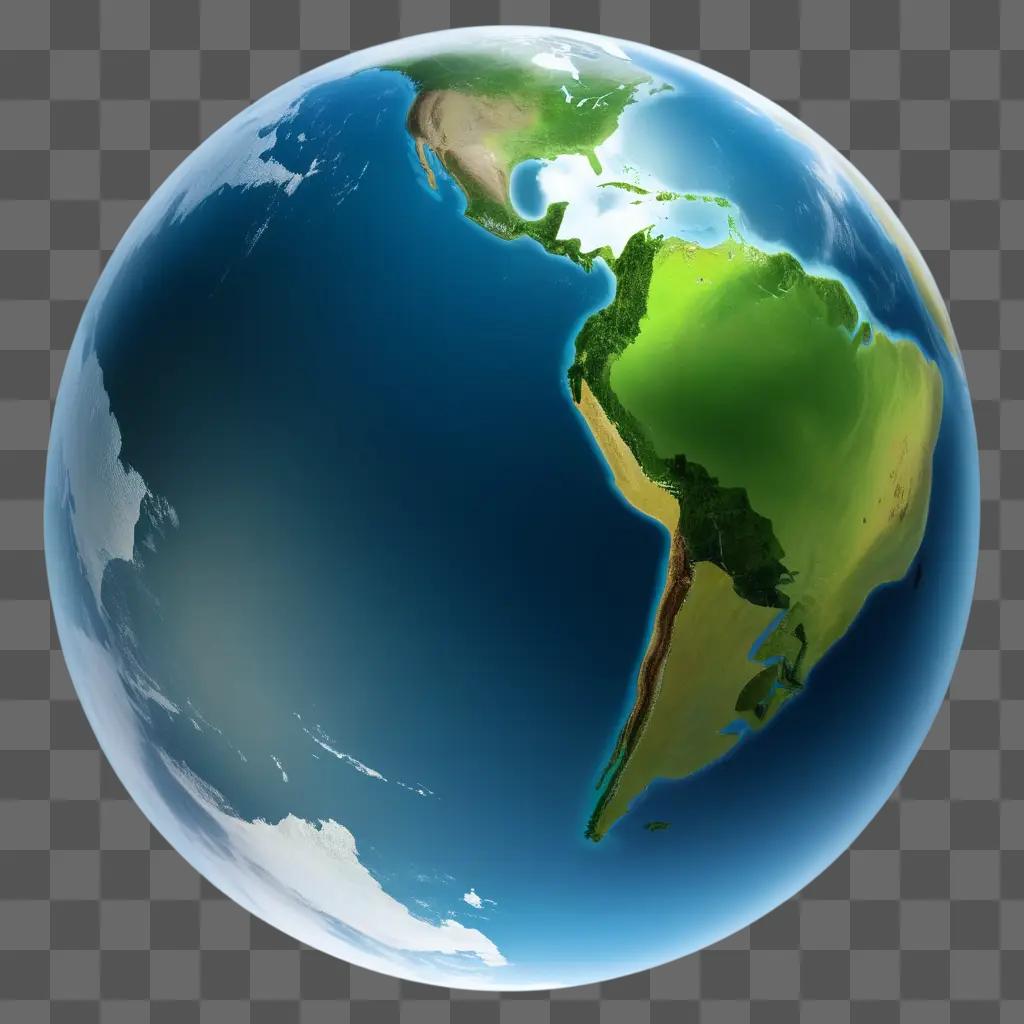 Transparent globe with landmasses and seas