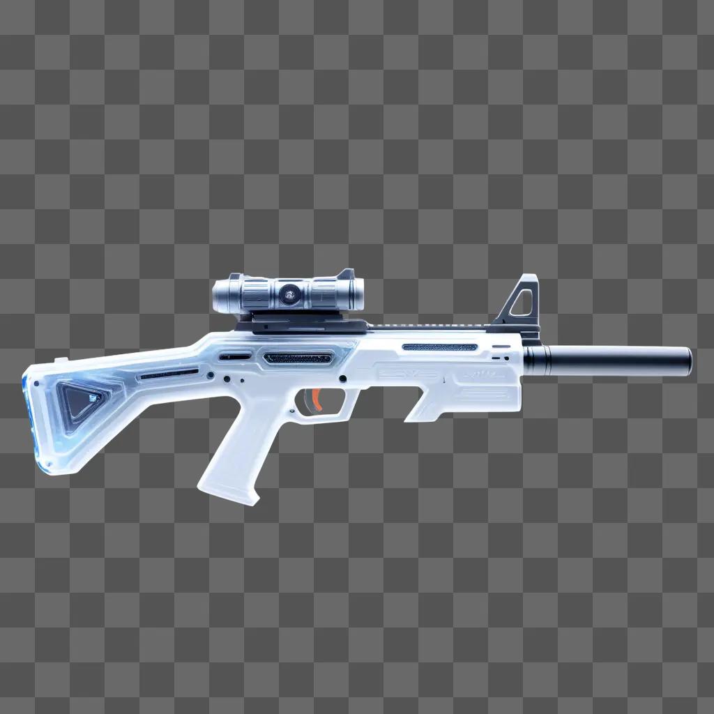 Transparent gun with glowing scope and red dot