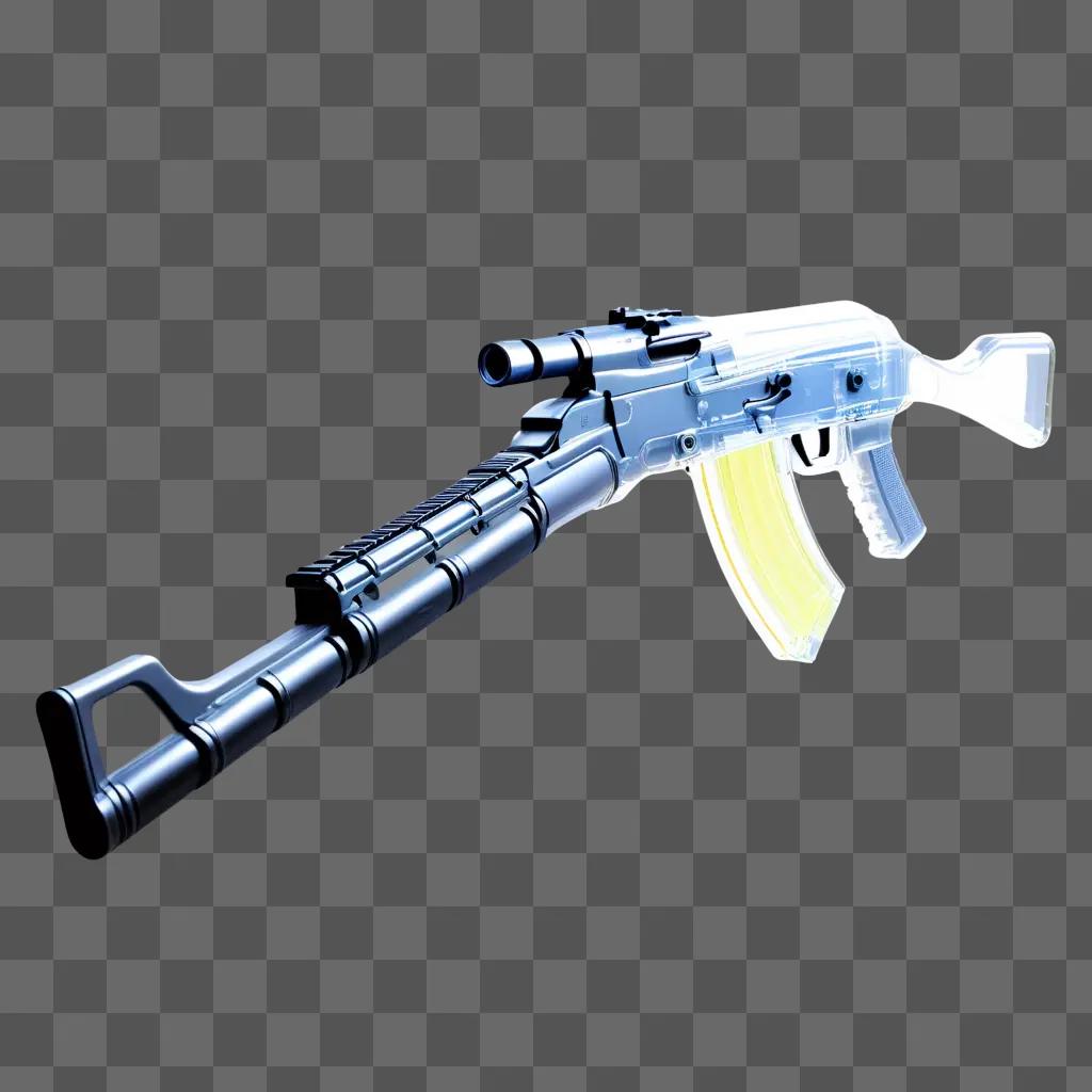 Transparent gun with yellow scope on a gray background